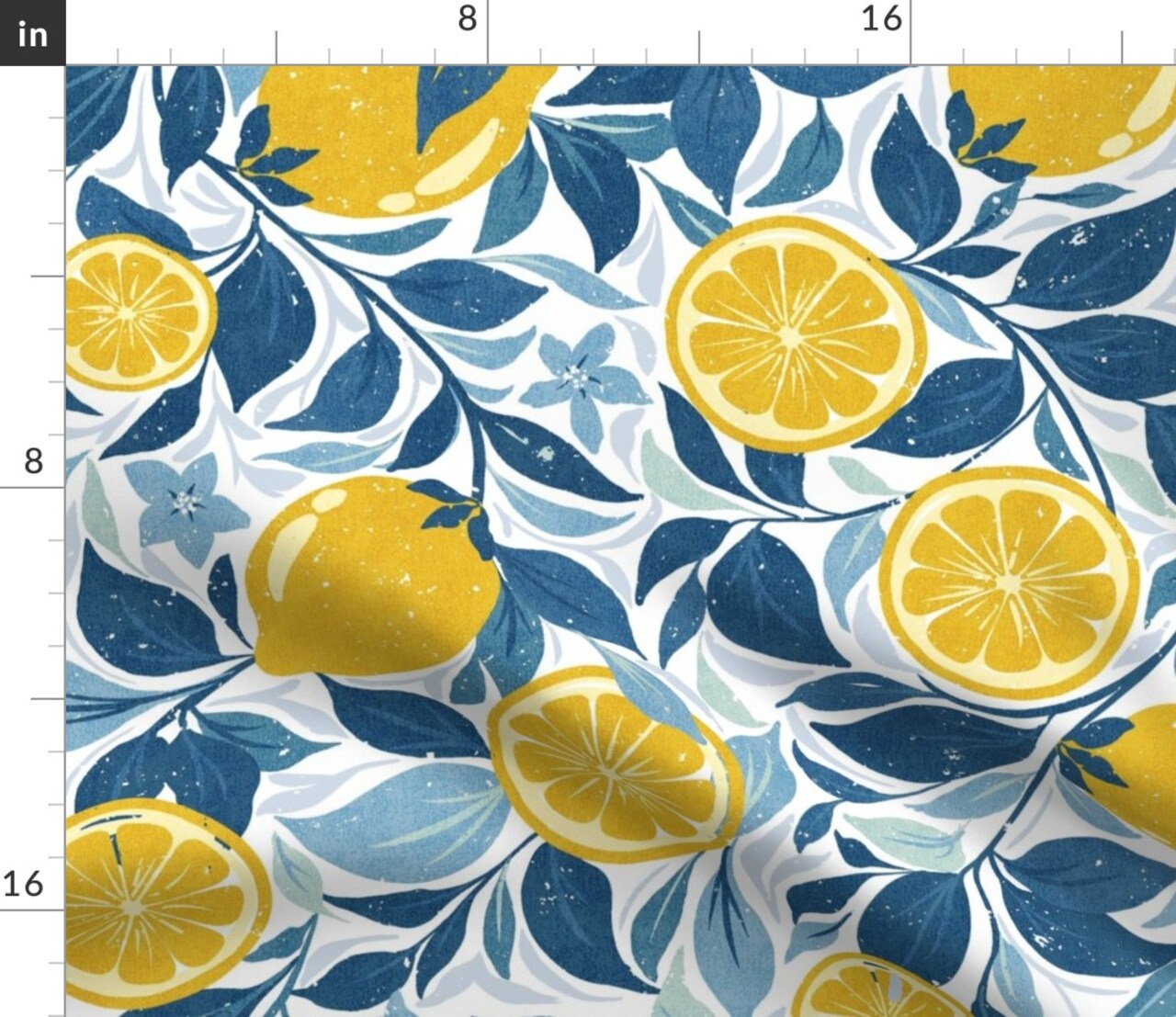 Citrus Mediterranean Summer Lemon Kitchen Fruit Distressed Faux Tile Texture Garden Trees Spring Italy Modern Farmhouse Classic Traditional Custom Printed Fabric by Spoonflower Various Fabrics by the Yard or Fat Quarter